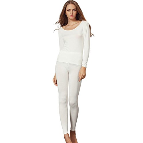 Liang Rou Thermo-Unterwäsche Set für Damen, Oberteil mit Rundhalsausschnitt, dünn Gr. X-Large, 1 Set Off-white von Liang Rou