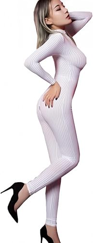 Liangliang Streifen Doppel Reißverschluss Hohe Elastische Bodysuit Nachtclub Leistung Uniform Spandex Zentail Catsuit Teddy Bodysuit, Weiß 3, M von Liangliang