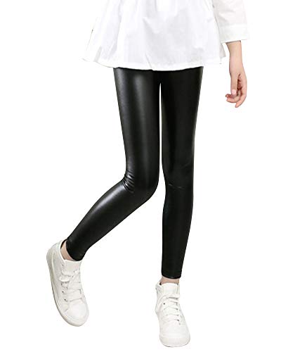 Kinder Thermo Mädchen Kunstleder Hose Leggings Elastische Taille Freizeit Leggins Lang Schwarz 140 von Liangzhu