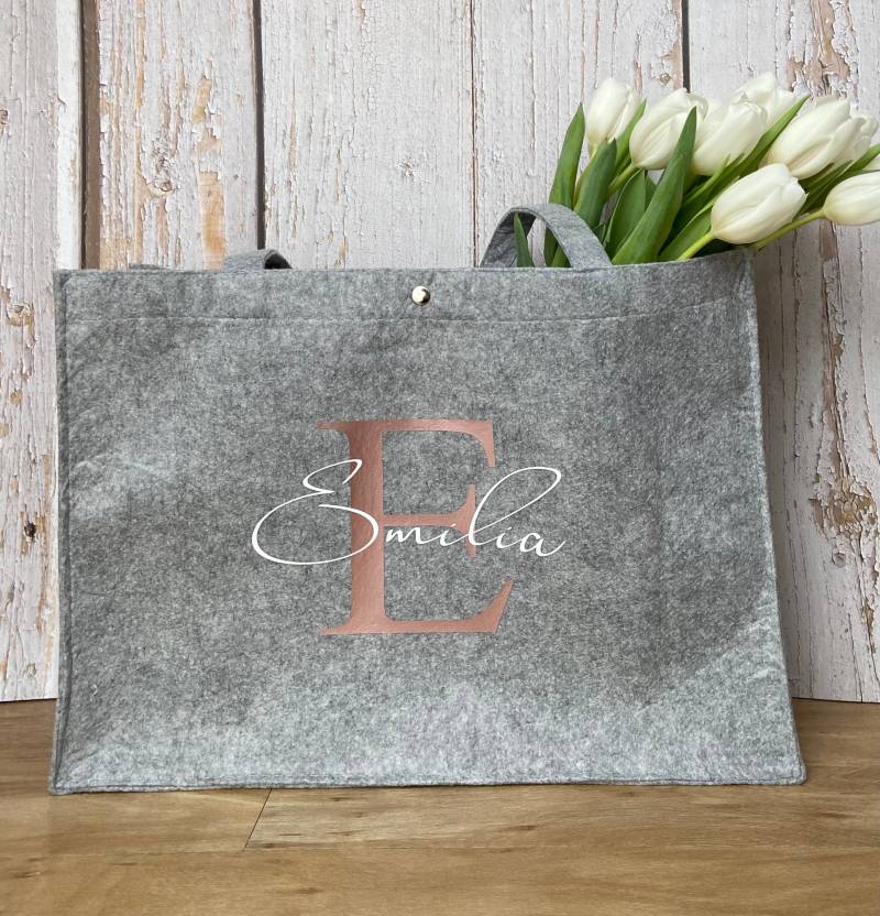 Personalisierte Tasche Aus Filz | Shopper Einkaufstasche Mit Initial Und Namen Geschenke Geburtstag Mama Freundin von LiannoShop