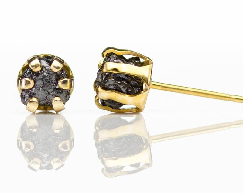 1, 5Ct Rohdiamant Ohrstecker - 14K Gold Filled 6mm Pfosten Roh Konfliktfreie Schwarze Diamanten Große von LiansElegance