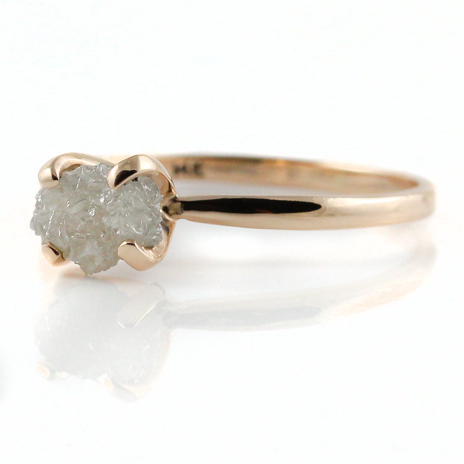 14K Rosegold Uncut Diamant Ring - Weißer Rohdiamant Konfliktfrei Verlobungsring Solitär von LiansElegance