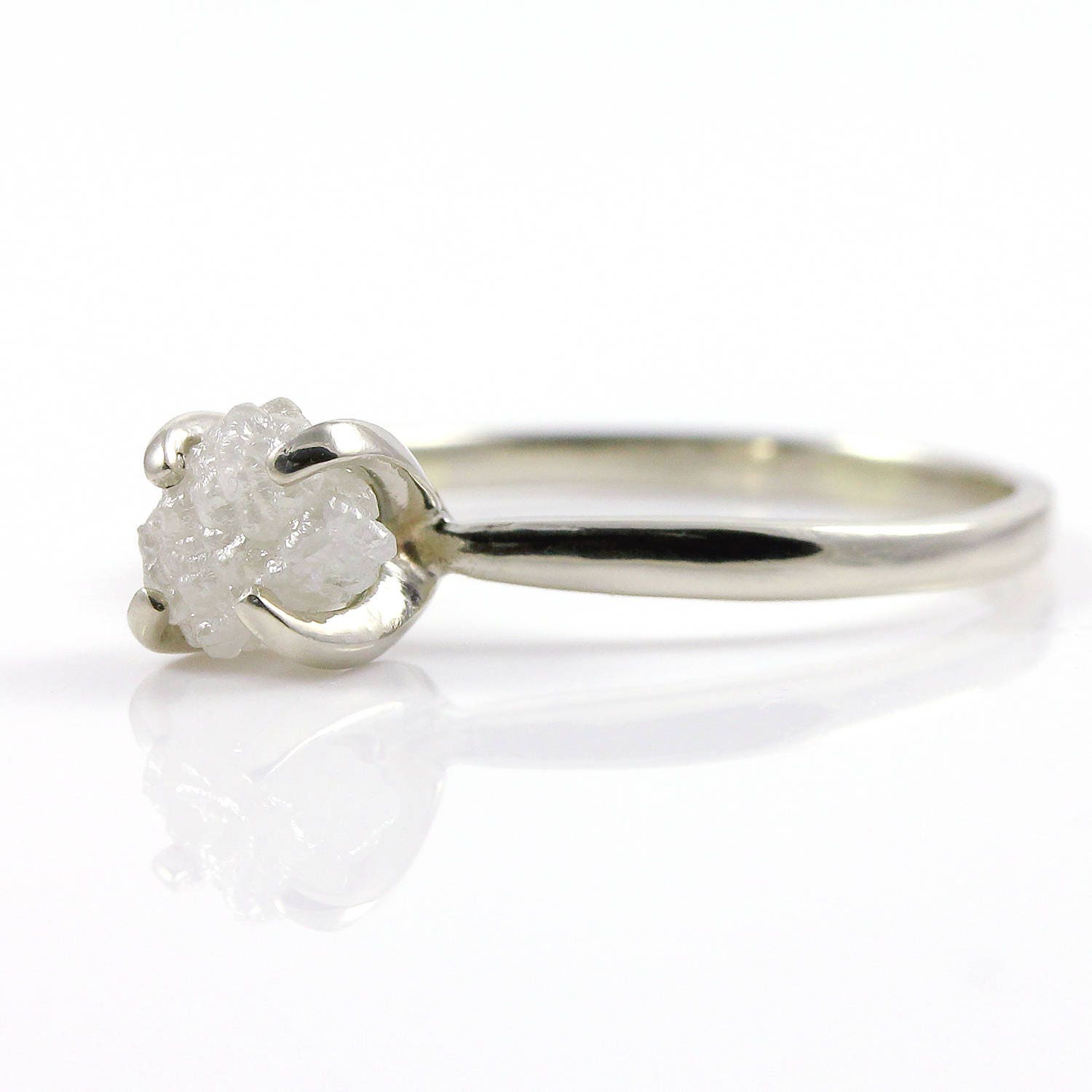 14K Weißgold Roh Diamant Ring - Diamant, Konfliktfrei Verlobungsring Echter Weißer Solitär Versprechen von LiansElegance