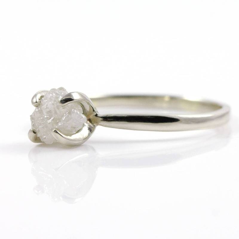 14K Weißgold Roh Diamant Ring - Diamant, Konfliktfrei Verlobungsring Echter Weißer Solitär Versprechen von LiansElegance