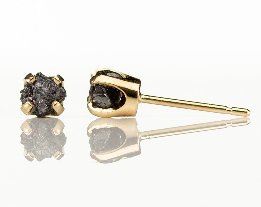 4.0 Mm 14K Gelbgold Ohrstecker Mit Schwarzen Diamanten - Rohdiamanten Gold Post April Geburtsstein von LiansElegance