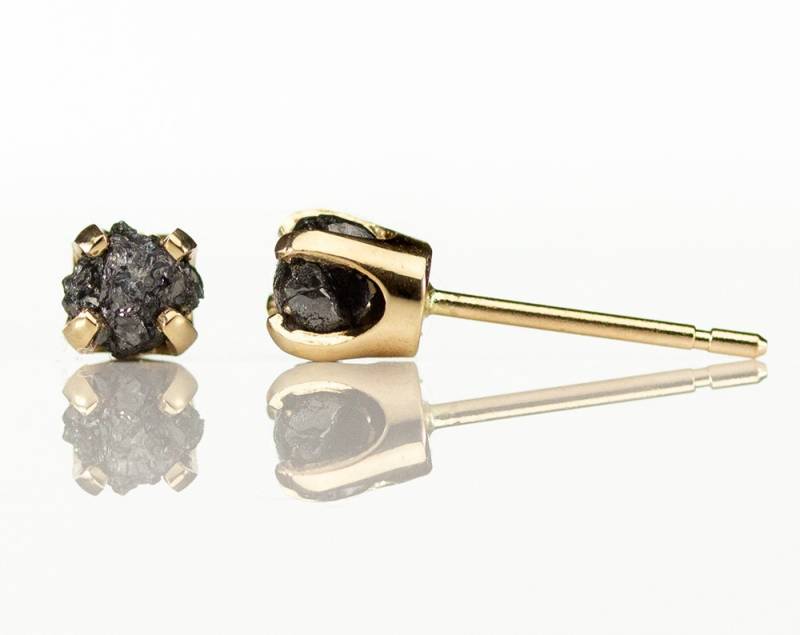 4.0 Mm 14K Gelbgold Ohrstecker Mit Schwarzen Diamanten - Rohdiamanten Gold Post April Geburtsstein von LiansElegance