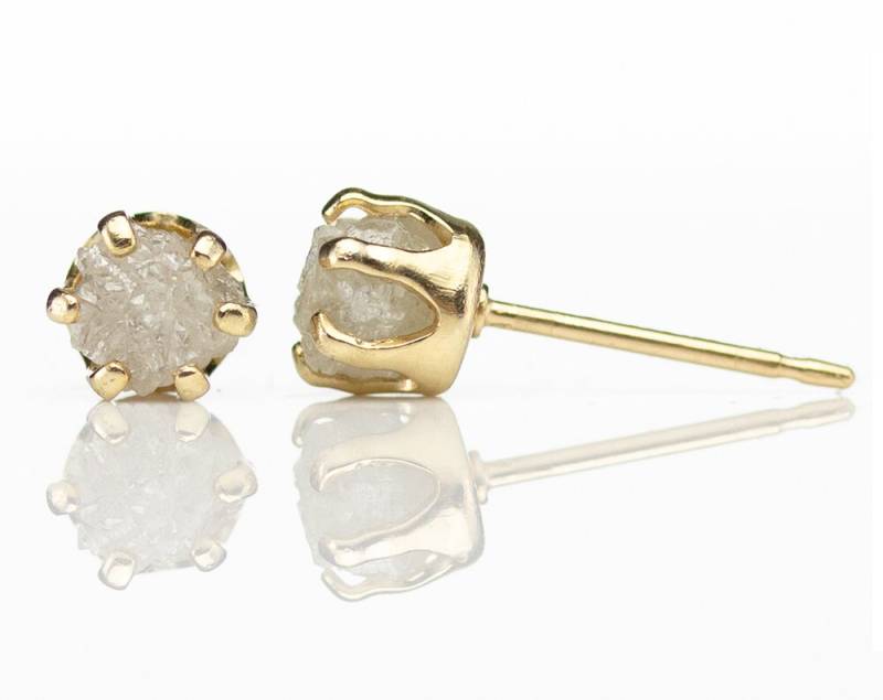 5 Mm 14K Gold Gefüllte Ohrstecker Mit Rohdiamanten - Konfliktfrei Weiße Diamanten Große April Geburtsstein von LiansElegance