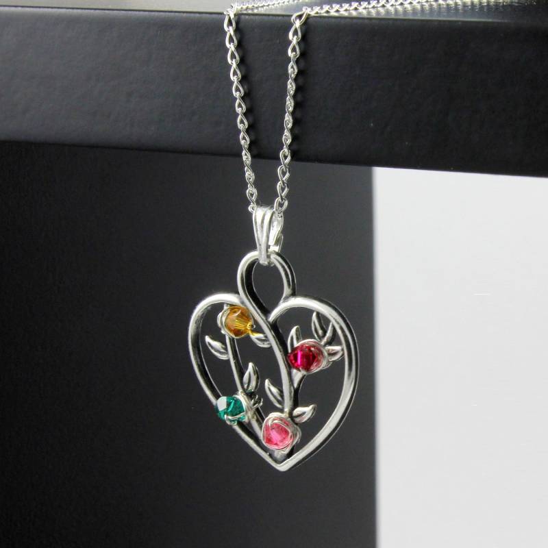 Baum Des Lebens Anhänger - Muttertagsgeschenk Herzanhänger Mit Benutzerdefinierten Geburtssteinen Draht Umwickelter Sterlingsilber Stammbaum von LiansElegance