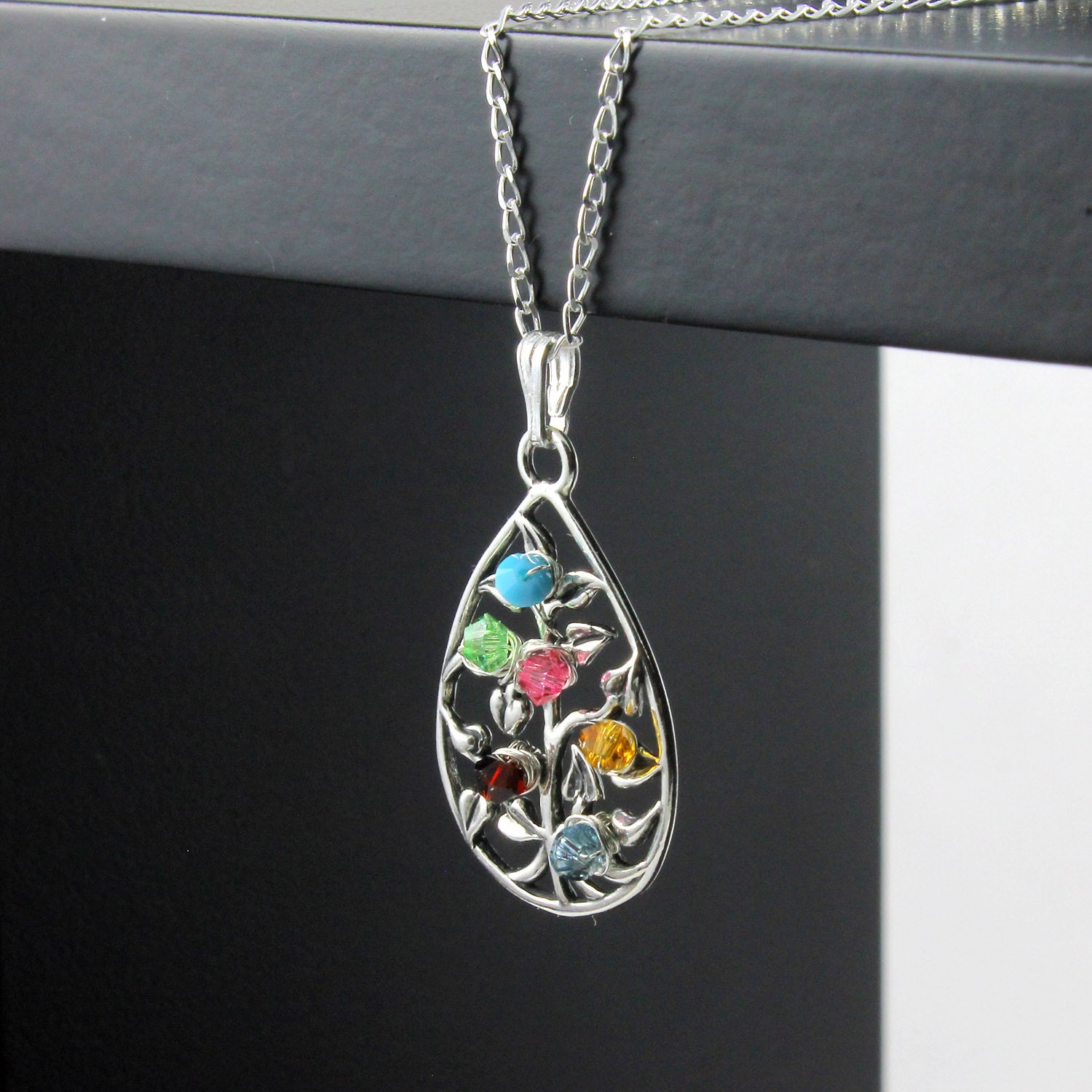 Baum Des Lebens Halskette Mit Geburtssteinen - Draht Gewickelt Teardrop Sterling Silber Stammbaum von LiansElegance