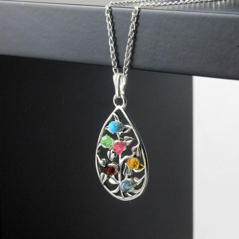 Baum Des Lebens Halskette Mit Geburtssteinen - Draht Gewickelt Teardrop Sterling Silber Stammbaum von LiansElegance