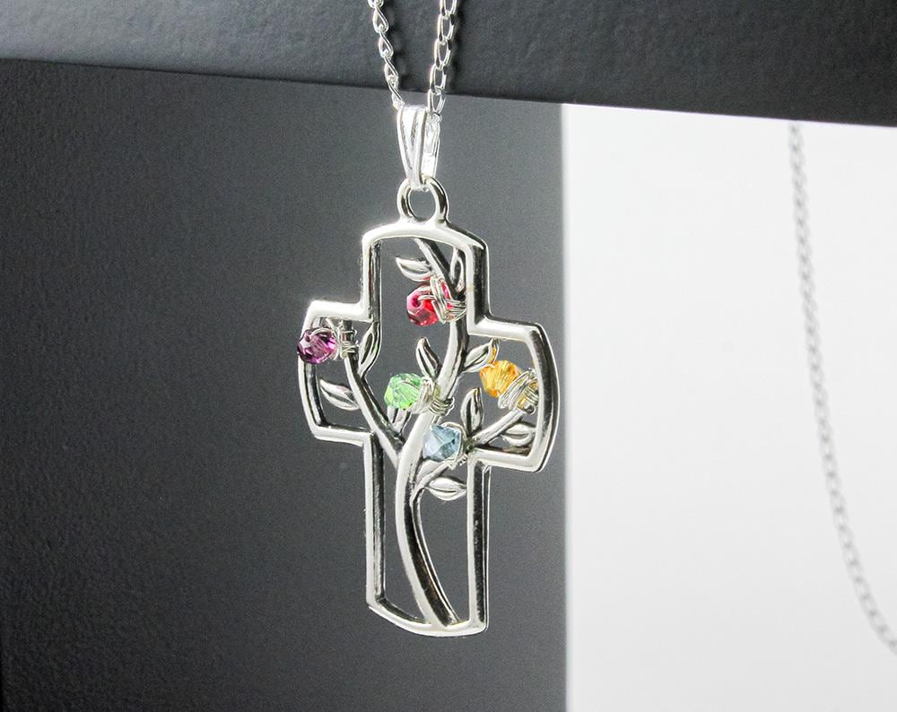 Baum Des Lebens Halskette Mit Individuellem Geburtsstein - Sterling Silber Kreuz Draht Gewickelt Anhänger Stammbaum von LiansElegance