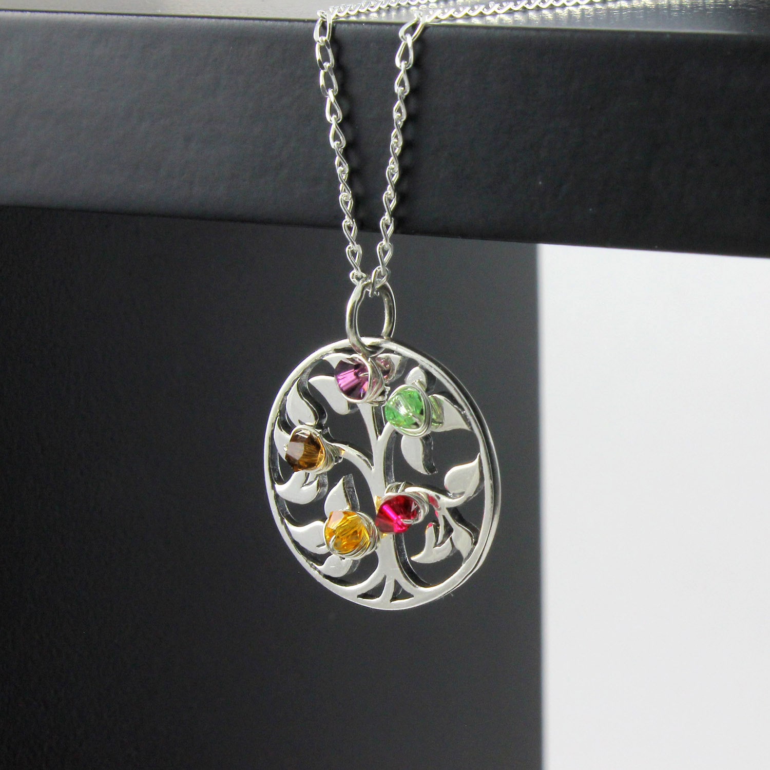 Baum Des Lebens Halskette - Muttertagsgeschenk Draht Gewickelt Geburtssteine Stammbaum Anhänger Auf Sterling Silber von LiansElegance