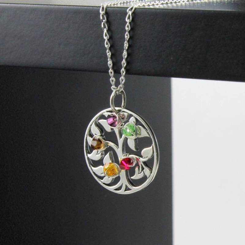 Baum Des Lebens Halskette - Muttertagsgeschenk Draht Gewickelt Geburtssteine Stammbaum Anhänger Auf Sterling Silber von LiansElegance