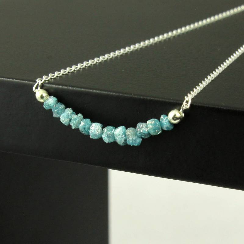 Blaue Rohdiamant Halskette - Bar Auf Sterling Silber Natürliche Rohdiamanten April Geburtsstein von LiansElegance