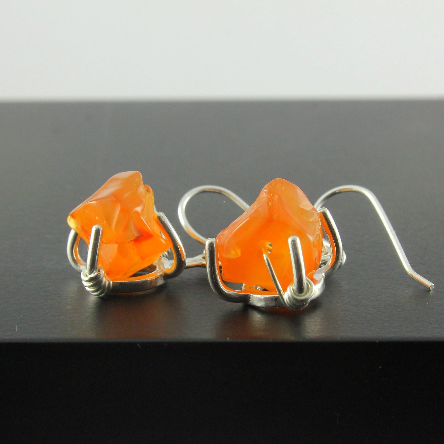 Karneol Ohrringe Sterling Silber - Orange Rohedelstein Schmuck von LiansElegance