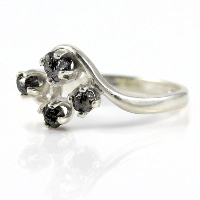 Multi Stein Diamant Ring - Rohe Ungeschliffene Diamanten Jet Schwarzer Rohdiamant Silber Verlobungsring, Hochzeit April Geburtsstein von LiansElegance