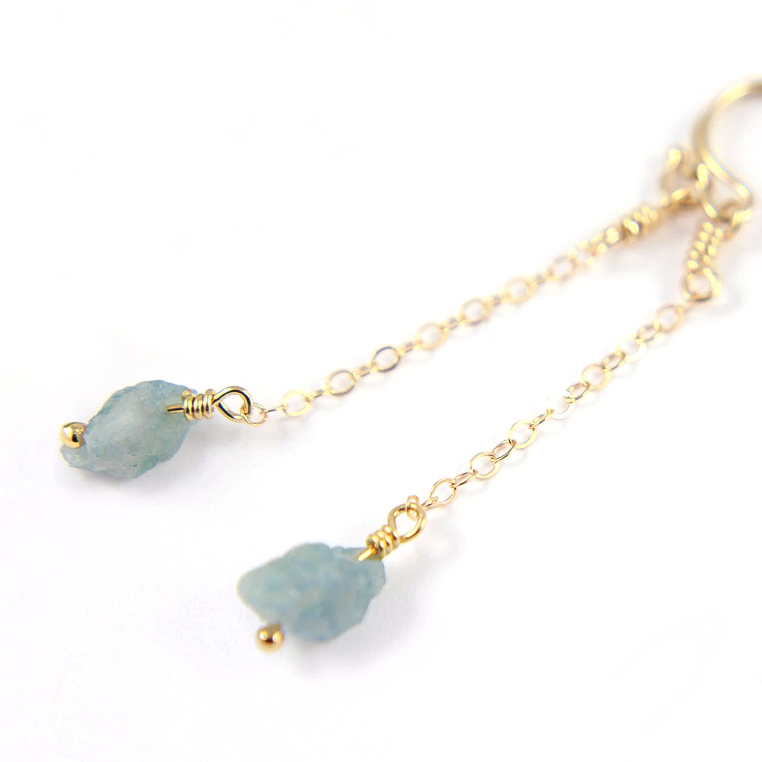 Roh Geschnitten Edelstein Ohrringe, Rohkristall Aquamarin Ohrringe 14K Gold Gefüllt, Natürliche Edelsteine, Geburtsstein Geschenk von LiansElegance