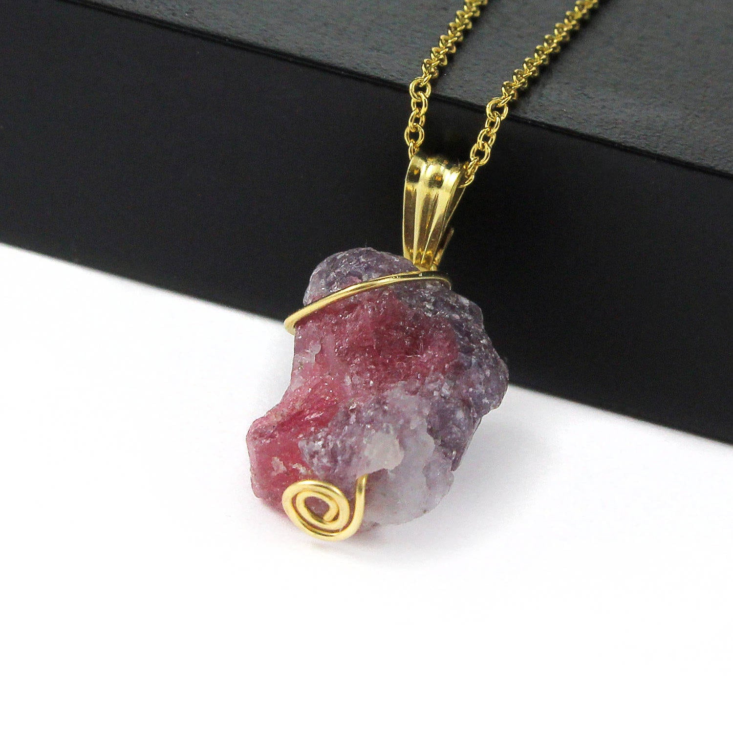 Rosa Turmalin Draht Gewickelt Halslos - 14K Gold Filled Unregelmäßige Form Rohrosa Und Quarz Geburtsstein Geschenk von LiansElegance