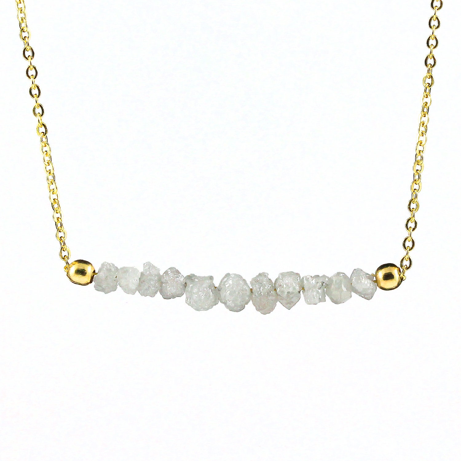 Weißer Diamant Halskette in 14K Gold Filled - Muttertagsgeschenk Rohdiamanten Natürliche Unfertige April Geburtsstein von LiansElegance