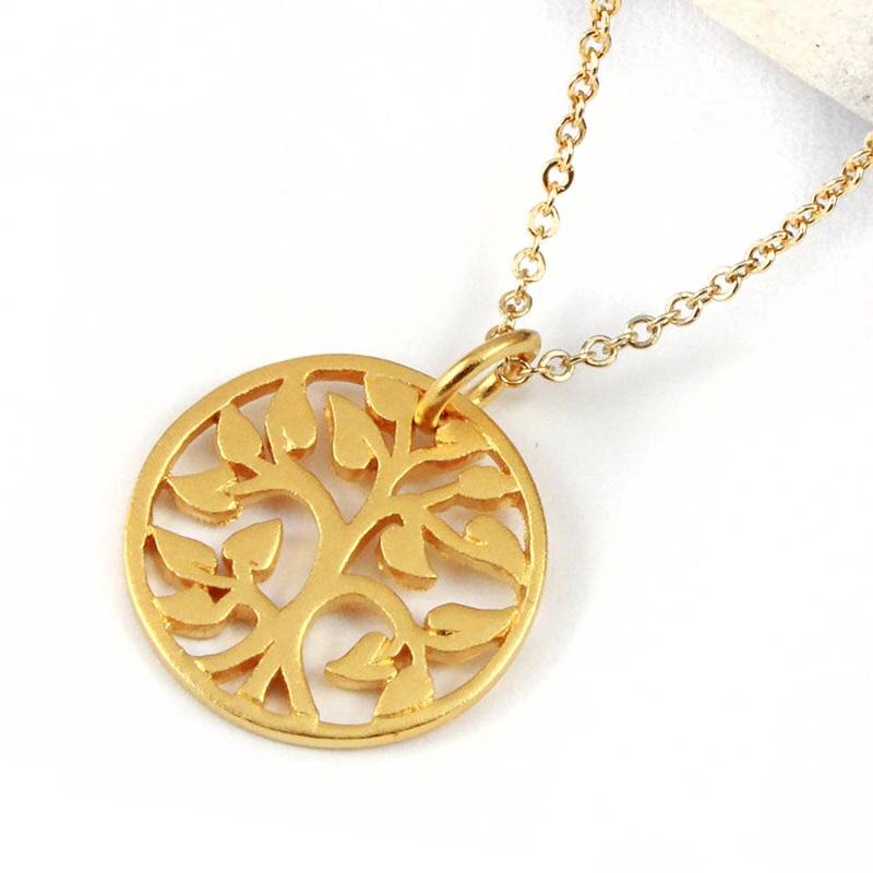 stammbaum Halskette - Goldfilled Baum Des Lebens Anhänger 24K Vergoldet Kreis von LiansElegance