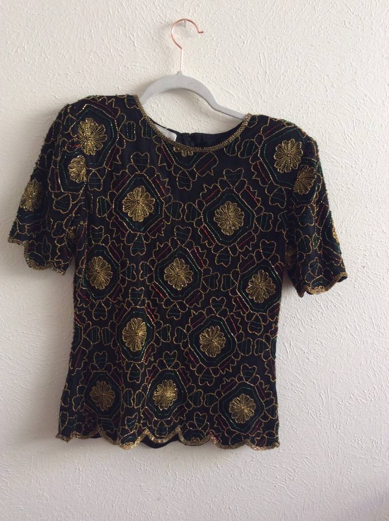 Medium Schwarze Sténay Perlen Bluse von LiasSequinCollection