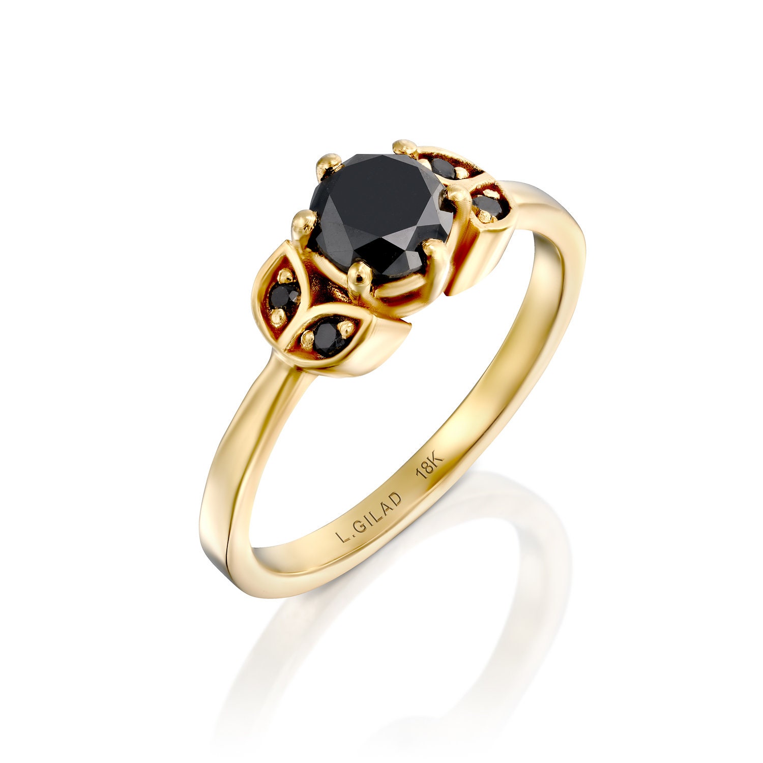Schwarzer Diamant Blumenring 14K Gold Versprechensring von LiatGiladDesign