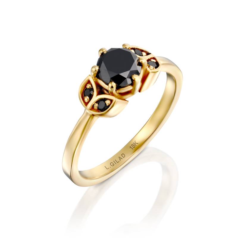 Schwarzer Diamant Blumenring 14K Gold Versprechensring Schwarzer Diamant Blumenring 14K Gold Versprechensring von LiatGiladDesign