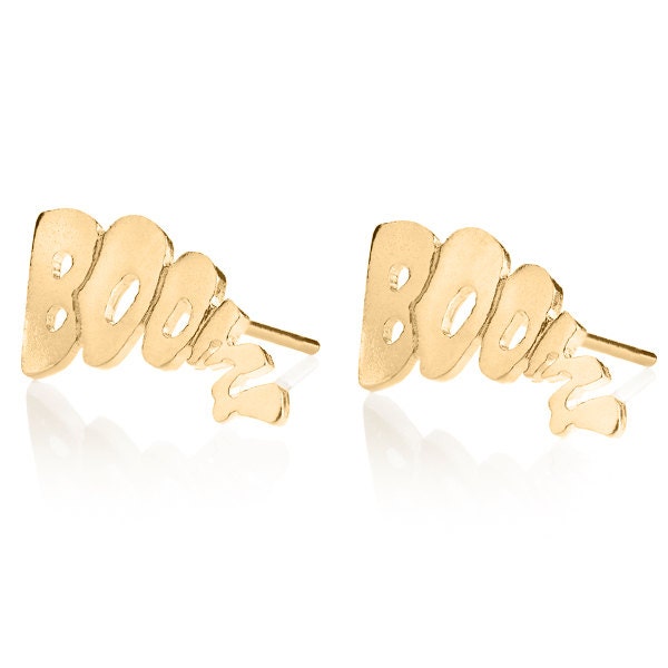 Boom Ohrringe, Boom Ohrstecker, 14 K Gold Comic-Buch-Ohrringe, Beiträge, Pow Bang Hipster Pop Art Geek Ohrringe von LiatWaldmanJewelry