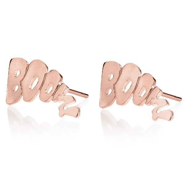 Boom Ohrringe, Boom Ohrstecker, 14 K Rose Gold Comic-Buch-Ohrringe, Beiträge, Pow Bang Hipster Pop Art Ohrringe von LiatWaldmanJewelry