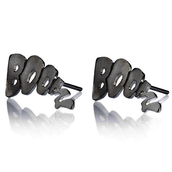 Boom Ohrringe, Oxidierte Silber Ohrstecker, Geek Schwarz Comic-Buch-Ohrringe, Hipster Boom Beiträge von LiatWaldmanJewelry