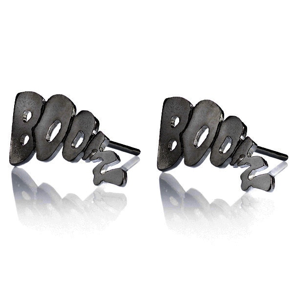 Boom Ohrringe, Oxidiertes Silber Ohrstecker, Geek Schwarz Hipster Wort Comic Ohrringe von LiatWaldmanJewelry