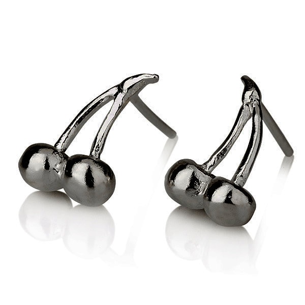 Kirsche Ohrringe, Kirschen Silber Kleine Sterling Ohrstecker, Rote Süße Handgemachte Beeren von LiatWaldmanJewelry