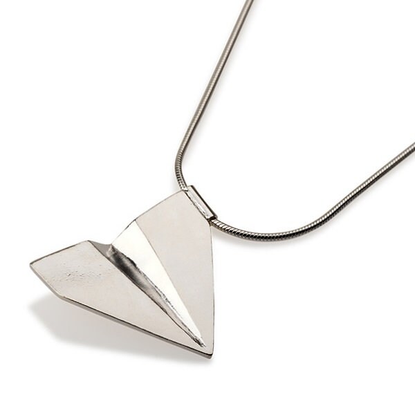 Origami Airplane Halskette, Silber Papierflugzeug Anhänger, Anhänger Halskette von LiatWaldmanJewelry