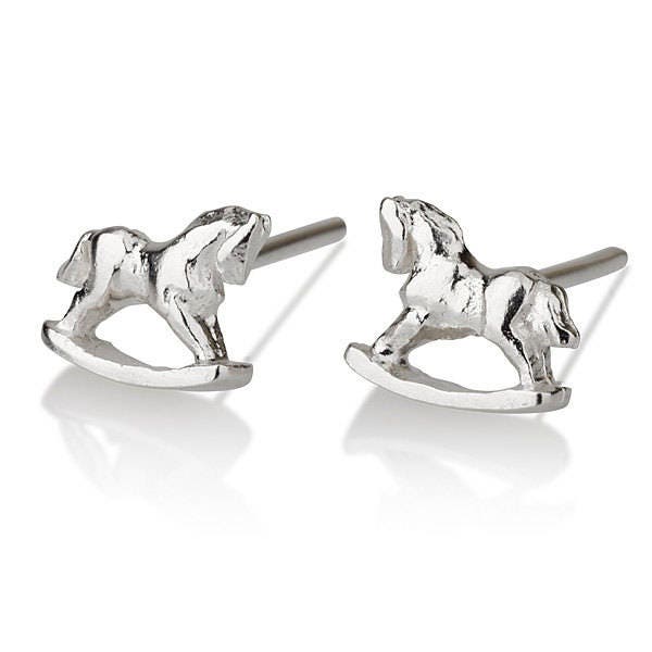 Schaukelpferd, Ohrstecker Silber Ohrringe, Schaukelpferd Karussell Moderne Süße Tier Handgefertigt von LiatWaldmanJewelry