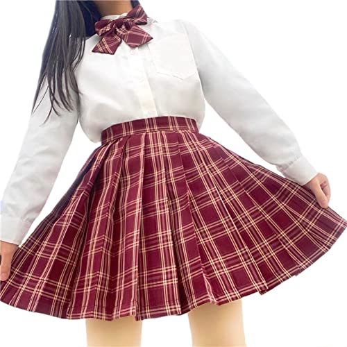 Damen Mädchen Faltenrock mit Shorts Hohe Taille Skater Tennis Schule Uniform A-Linie Minirock, Rot-Amaranth, Groß von Libairo