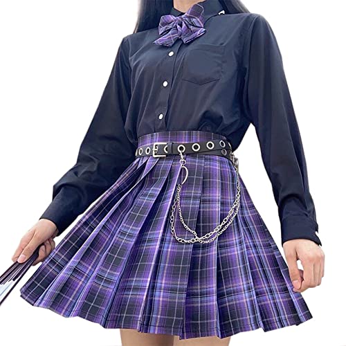 Damen Mädchen Faltenrock mit Shorts Hohe Taille Skater Tennis Schule Uniform A-Linie Minirock, Violett (2), Mittel von Libairo
