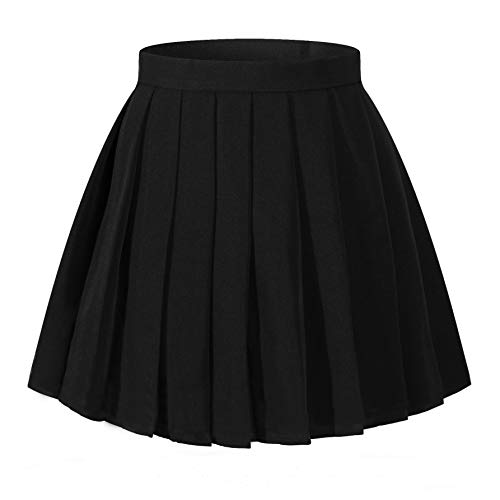 Karierter Faltenrock für Damen und Mädchen, hohe Taille, japanische Schuluniform, A-Linie, plissiert, JK-Rock, Skater, Tennis, schwarz-massiv, Klein Karierter Faltenrock für Damen und Mädchen, hohe Taille, japanische Schuluniform, A-Linie, plissiert, JK-Rock, Skater, Tennis, schwarz-massiv, Klein von Libairo
