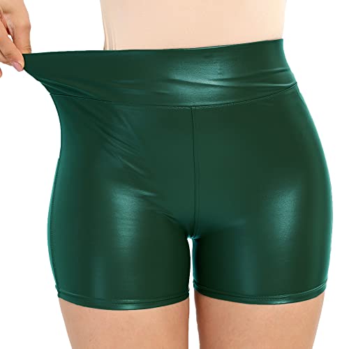 Kunstleder-Shorts für Damen, dehnbar, hohe Taille, Mini-Sexy, figurbetont, Strumpfhose, Party, Tanz, Multi-Blackish-Green, X-Klein von Libairo