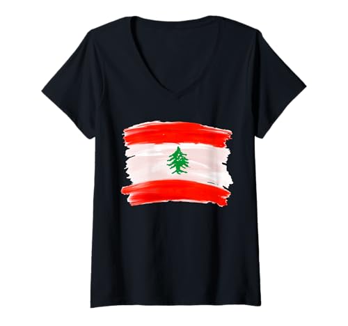 Damen Libanesische Flagge Geschenk Libanesische Flagge Libanese Flag T-Shirt mit V-Ausschnitt Damen Libanesische Flagge Geschenk Libanesische Flagge Libanese Flag T-Shirt mit V-Ausschnitt von Liban Fierté Drapeau Liban Cadeau pour Libanais