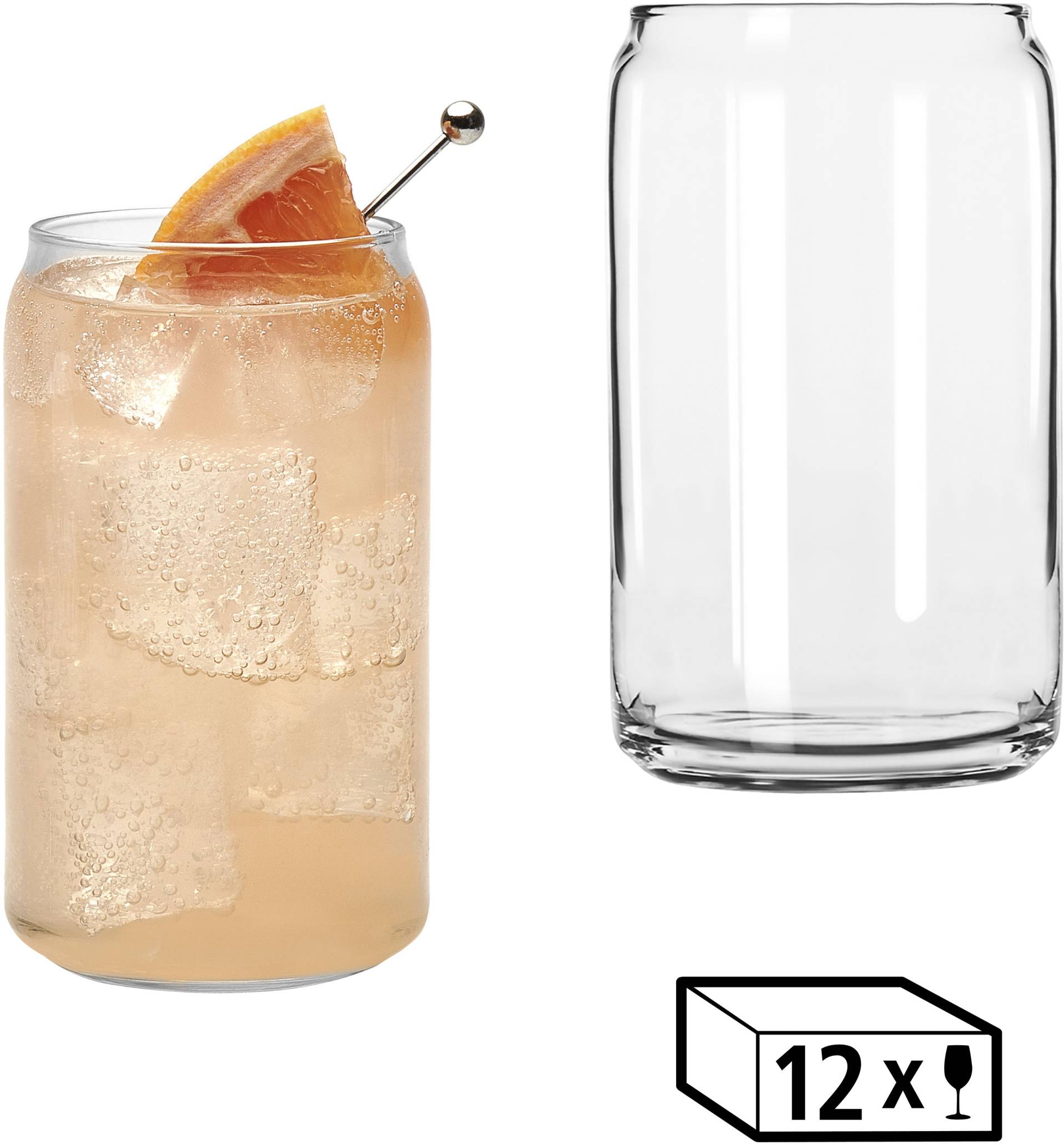 LIBBEY Gläser-Set "Can Glas -GLASS CANS-, 473 ml, Ø 7,5 cm, H: 13,5 cm, 12er Set" hochwertig verarbeitet, im modernen Design von Libbey