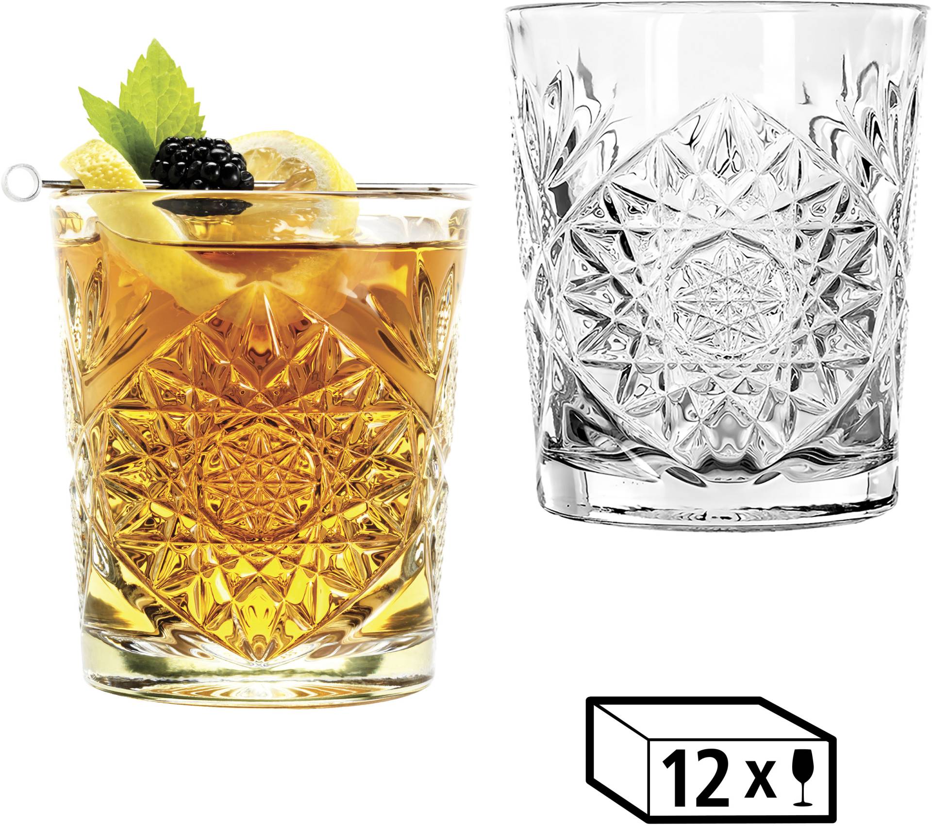 LIBBEY Tumbler-Glas "Libbey Trinkglas 12er Set -HOBSTAR-" 355 ml, hochwertig verarbeitet, in eleganter Vintage-Optik von Libbey