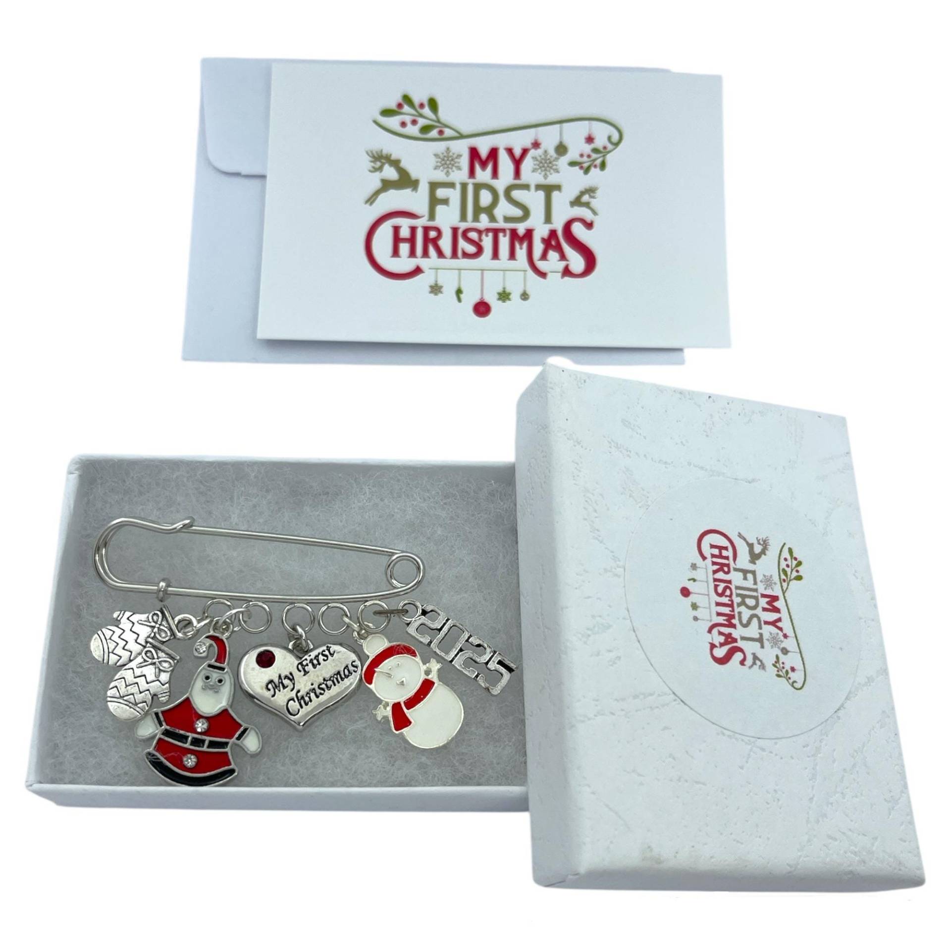 My First Christmas 2025 Windel Sicherheitsnadel Andenken Charms - Schneemann, Weihnachtsmann Und Handschuhe 3 Verschiedene Geschenkoptionen von LibbysMarketPlace