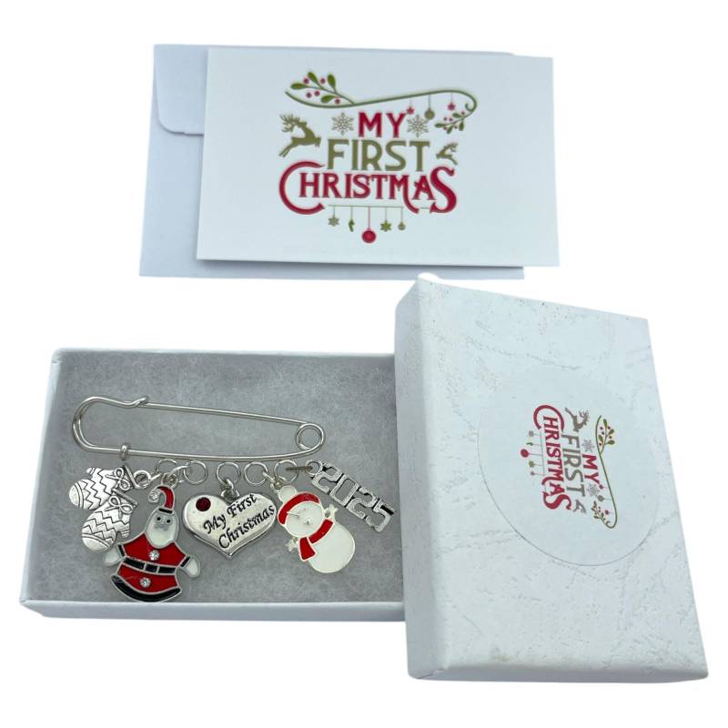 My First Christmas 2025 Windel Sicherheitsnadel Andenken Charms - Schneemann, Weihnachtsmann Und Handschuhe 3 Verschiedene Geschenkoptionen von LibbysMarketPlace