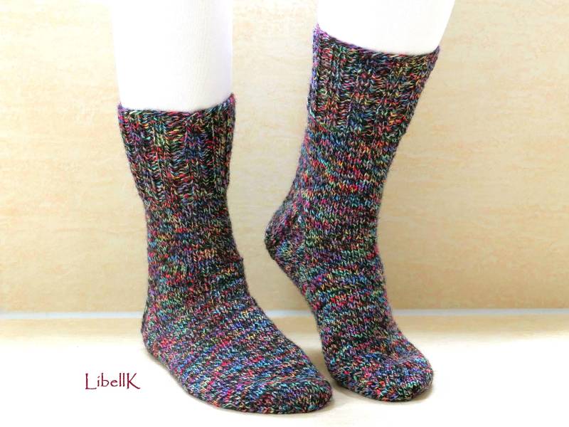 Gestrickte Socken Gr.38/39 Bunt Schwarz Meliert Handgestrickte Strümpfe Wolle von LibellK
