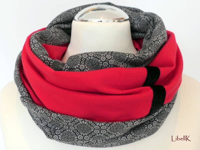 Loop Schal Schlauchschal Grau Rot Floral Gemustert Baumwolljersey Damen von LibellK