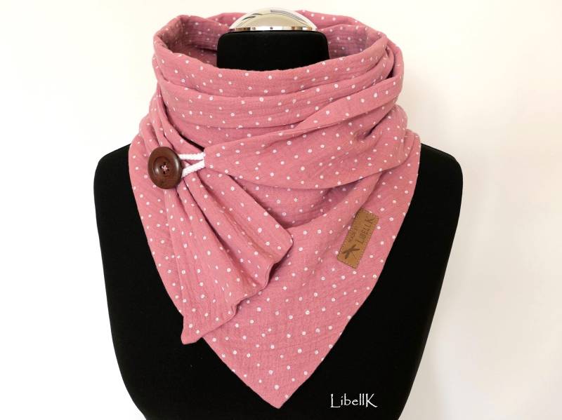 Musselin Wickelschal Altrosa Weiße Punkte Dreieckstuch Mit Knopf Damen Geschenk von LibellK