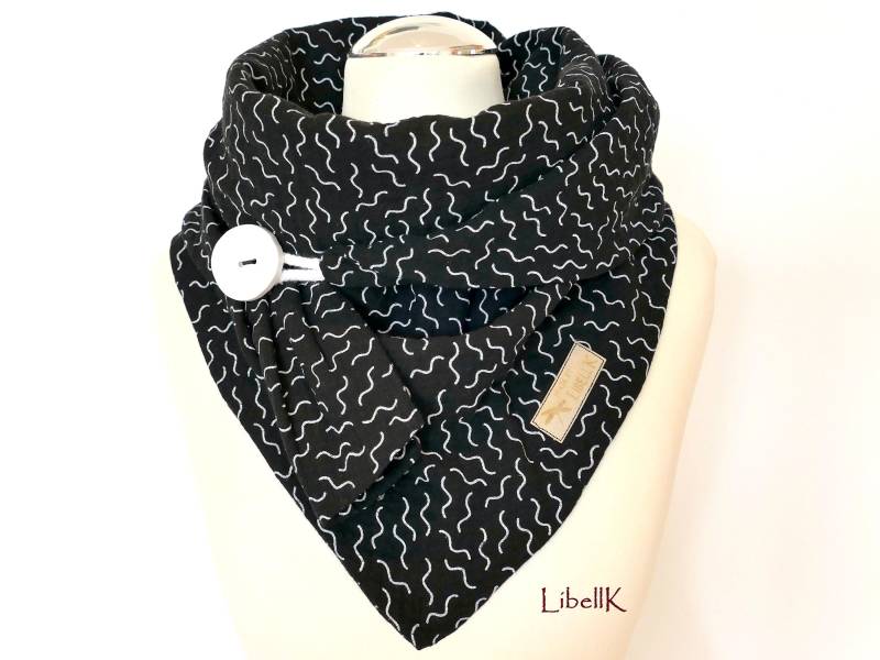 Musselin Wickelschal Dreieckstuch Schwarz Mit Weißem Knopf Halstuch Damen Geschenk von LibellK