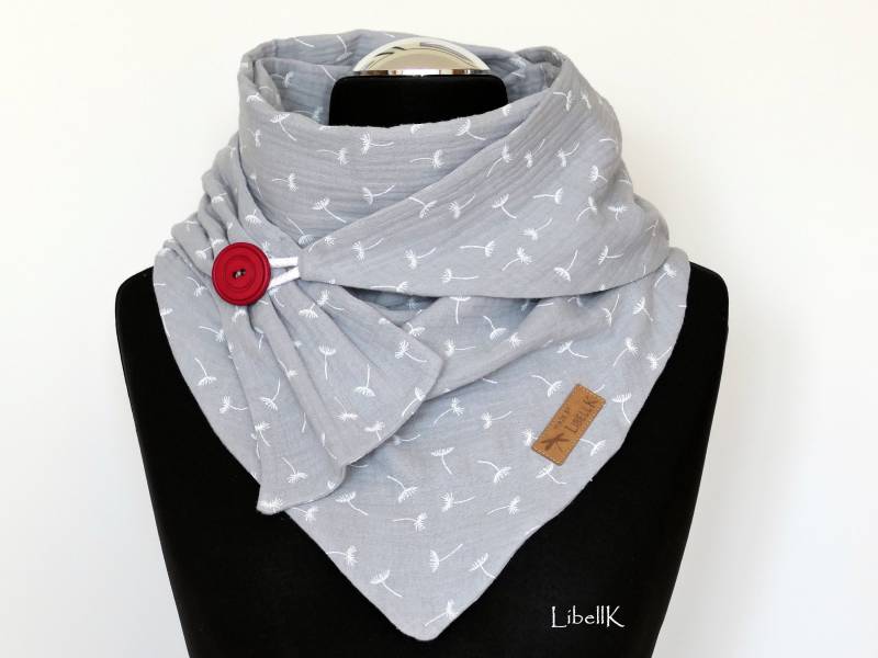 Tuch Musselin Hellgrau Wickelschal Dreieckstuch Pusteblumen Mit Knopf Halstuch Damen von LibellK