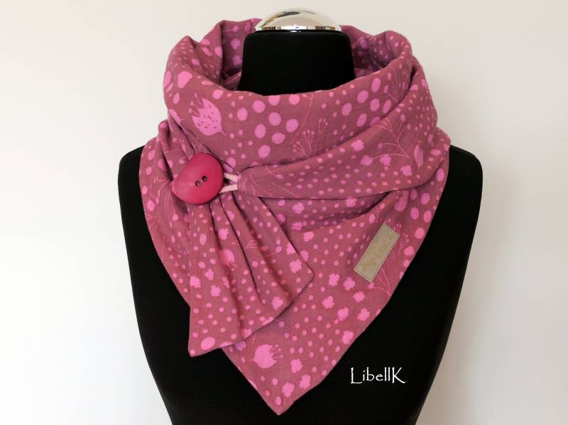 Tuch Musselin Rosa Beere Wickelschal Mit Knopf Halstuch Damen von LibellK