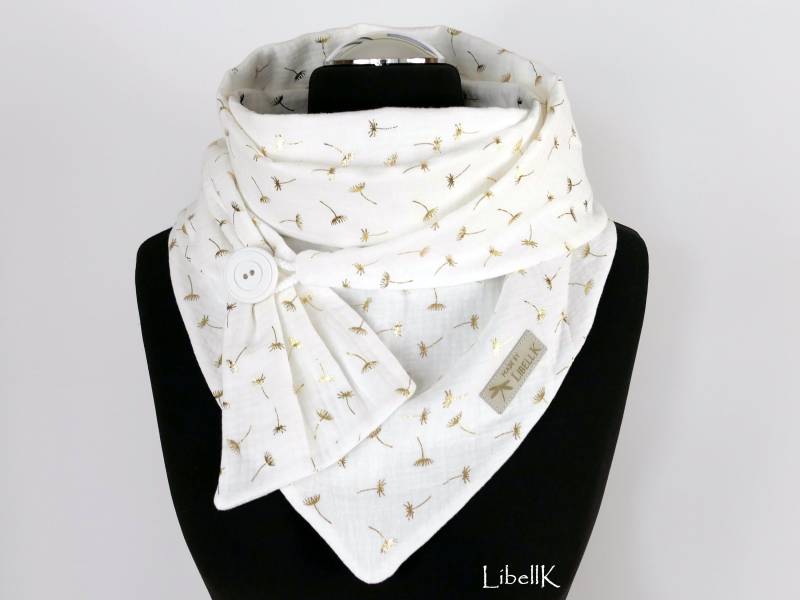 Tuch Musselin Weiß Pusteblumen Goldfarben Wickelschal Mit Knopf Brauttuch Damen von LibellK